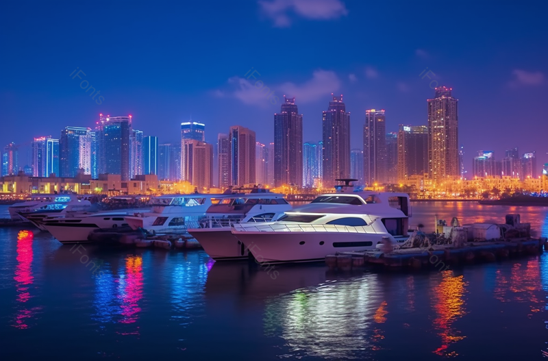 白色游艇倒影炫彩灯光的城市夜景,高清,摄影图,摄影图片,图片大全,摄影图免费下载